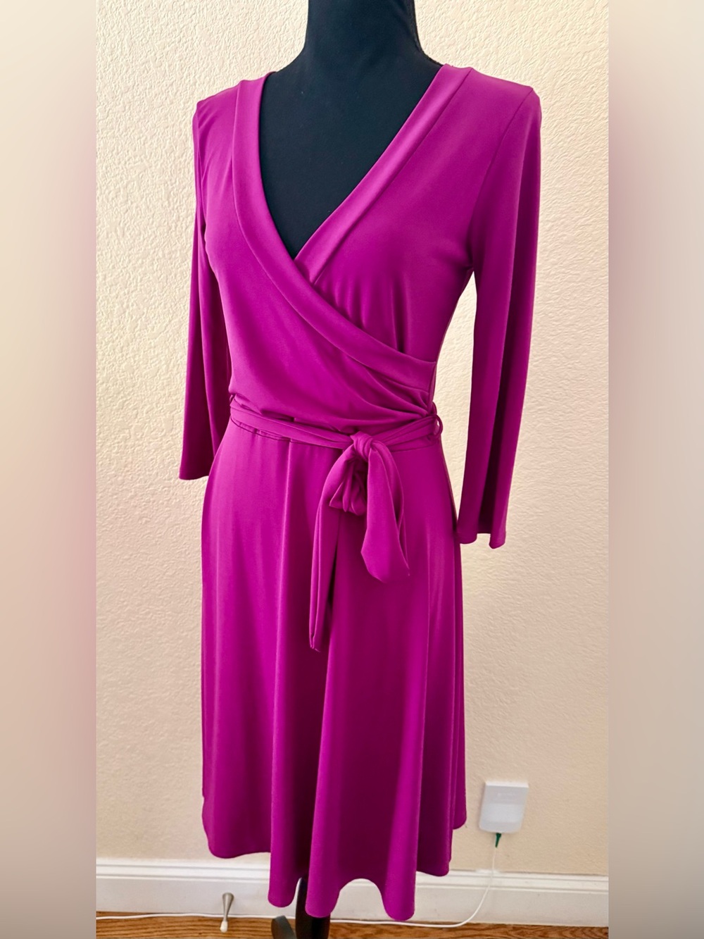 Vintage Y2K Janette Fashion Magenta Faux Wrap Dress Made in USA - Size S